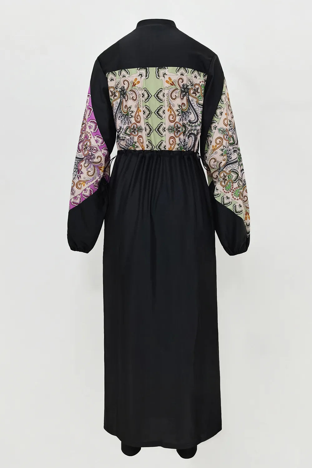 Cap, Drawstring Printed Long Sleeve Dress and Pants Swim Set - Black - View 14