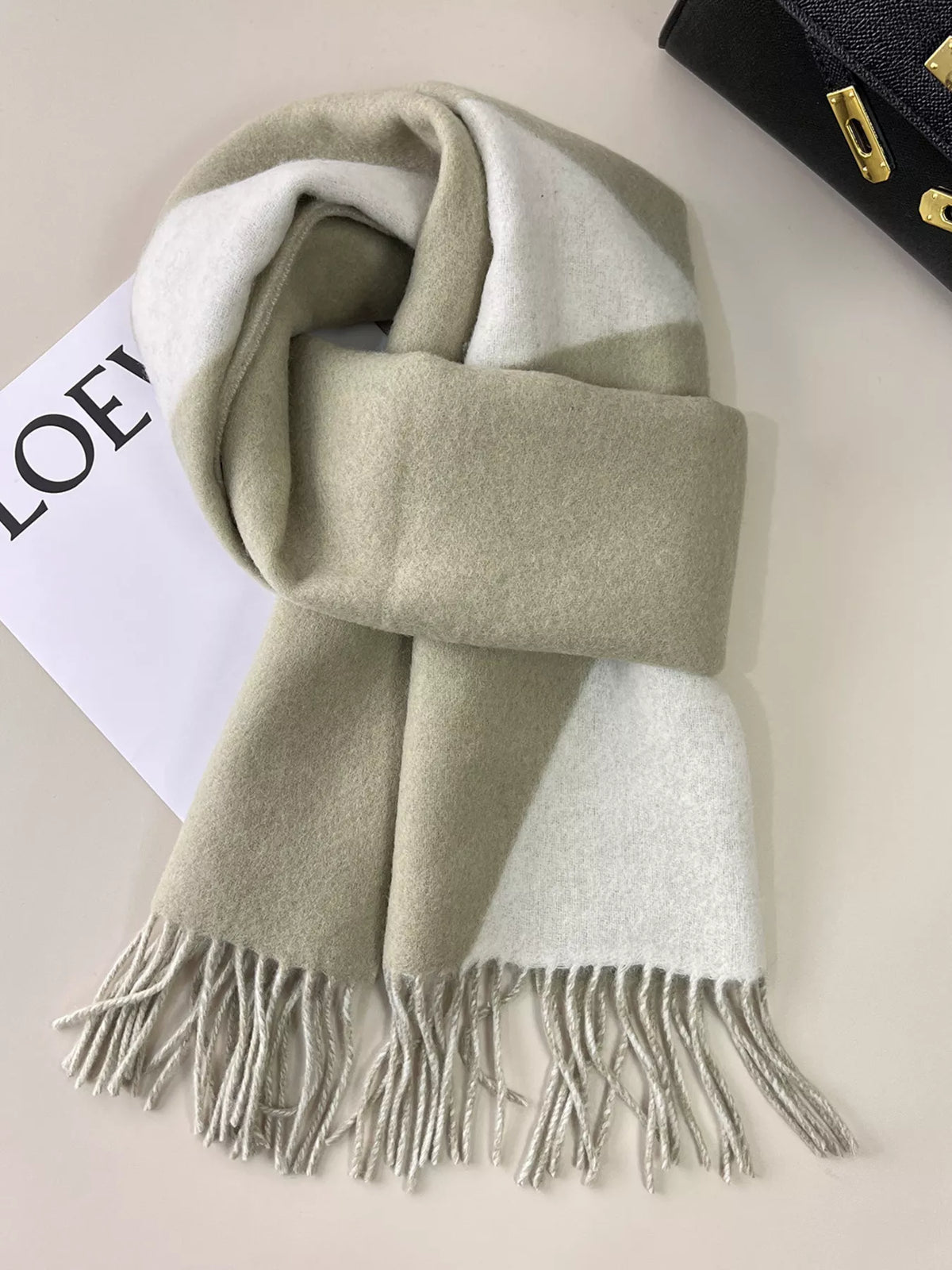 Fringe Color Block Scarf - Matcha Green - View 8