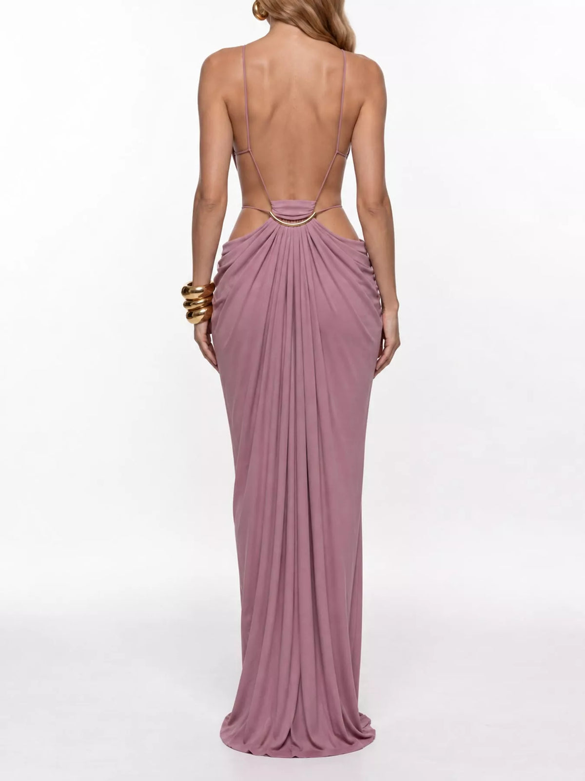 Backless Plunge Cut-Out Maxi Dress - Mauve - View 14