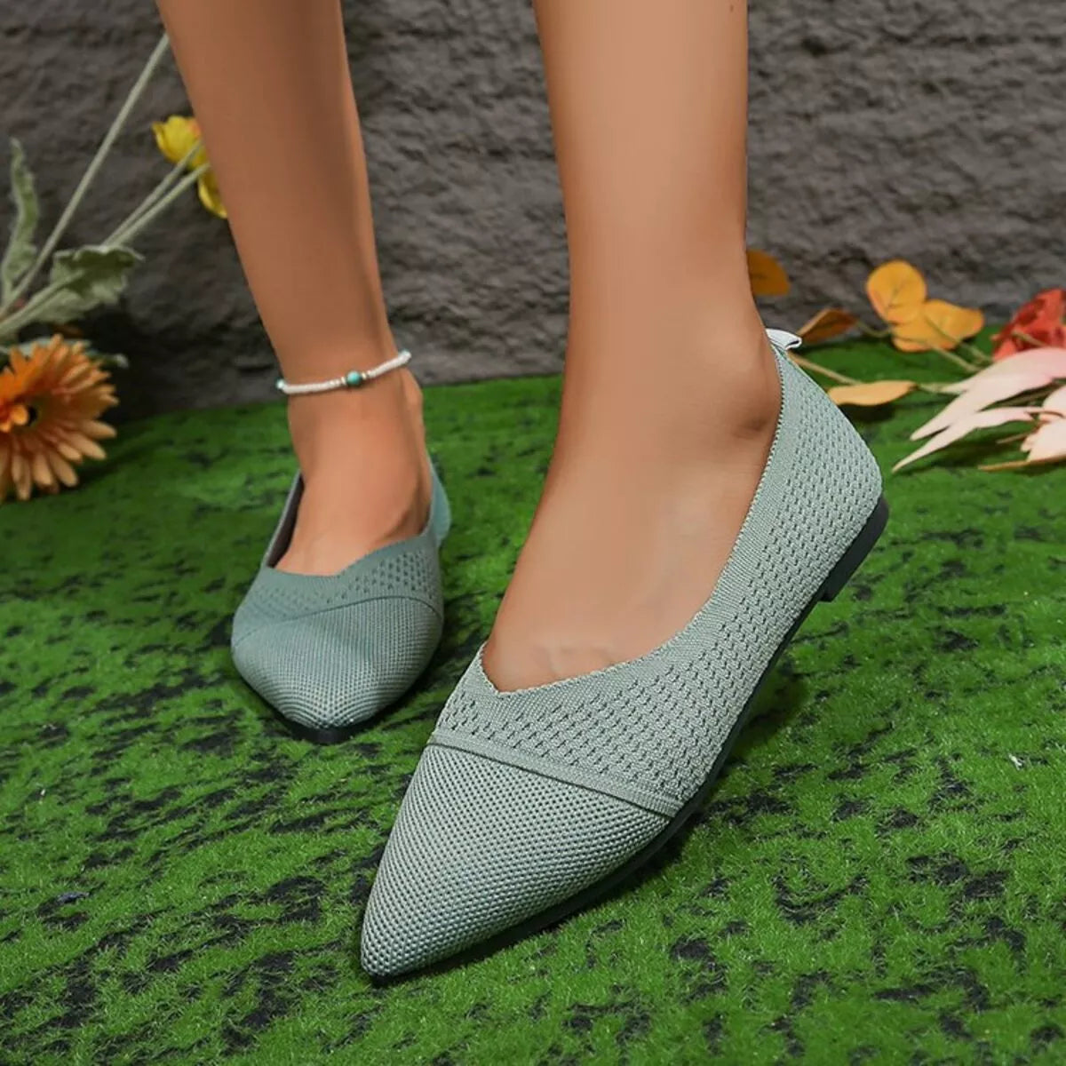 Point Toe Flats Slip-Ons - Lake Blue - View 8