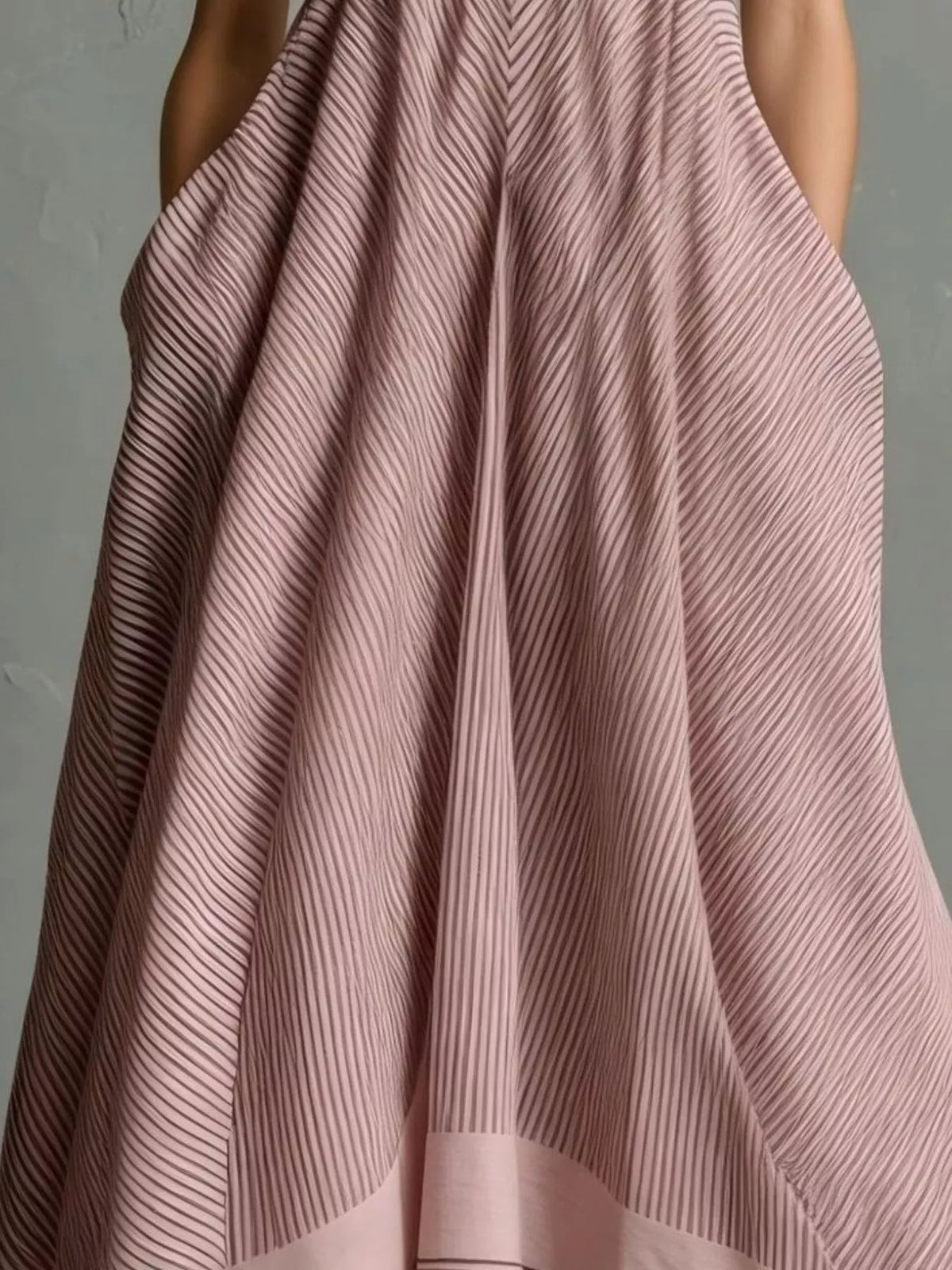 Full Size Striped Halter Neck Maxi Dress with Pockets Plus Size - Dusty Pink - View 3