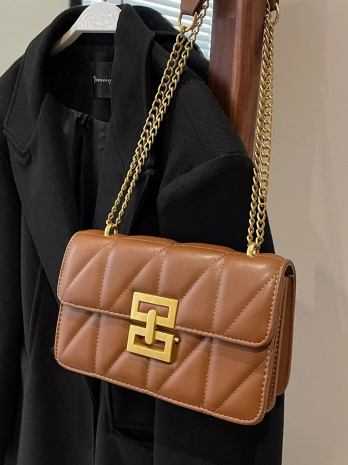Quilted Flap Chain Crossbody Bag - Brown - View 7