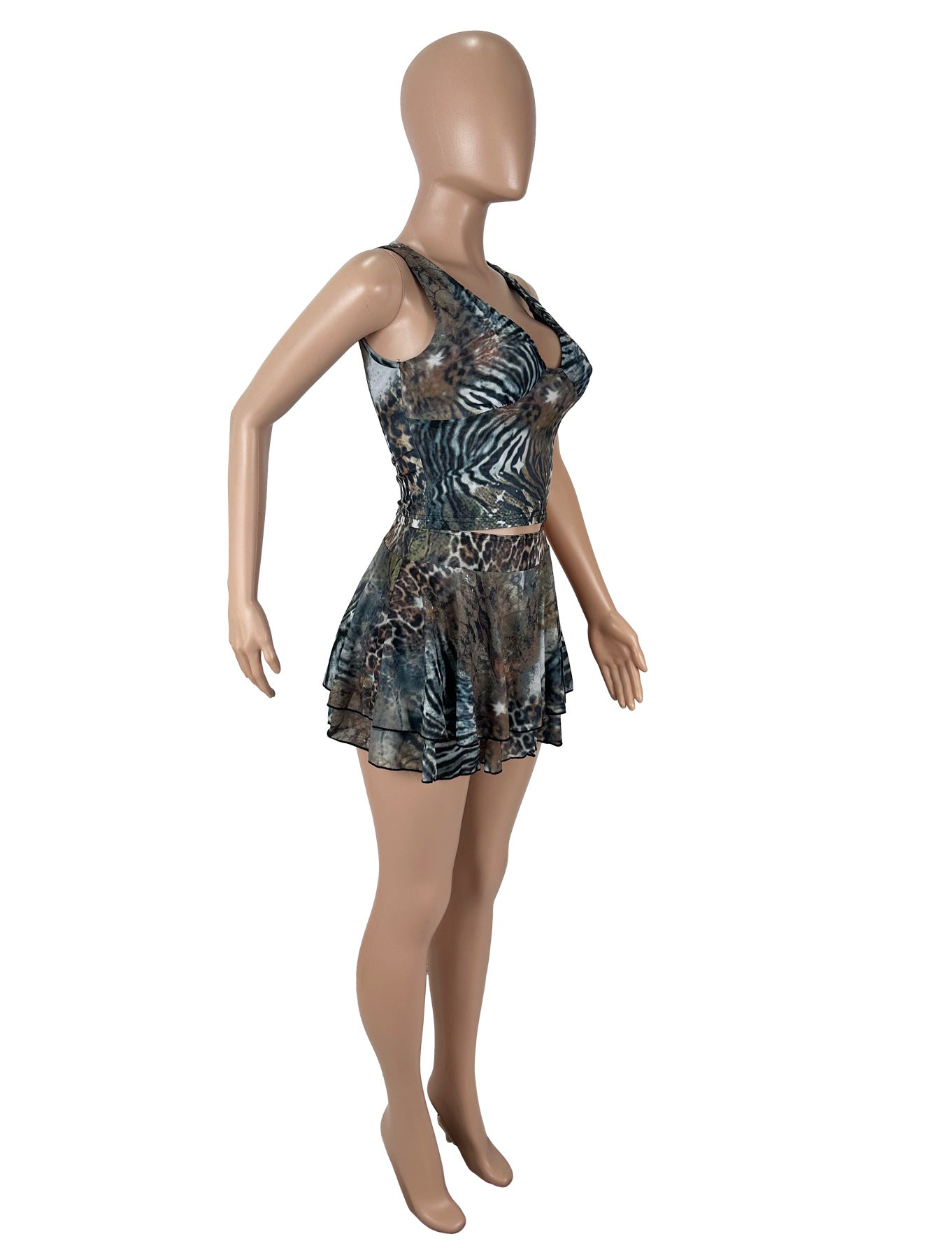 Leopard print fungus edge skirt set