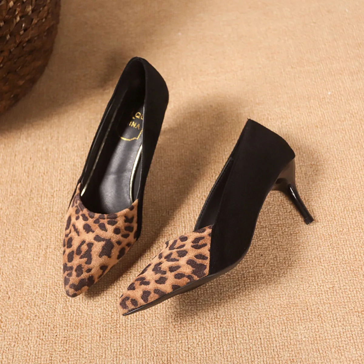 Point Toe Suede Pumps - Yellow Leopard Print - View 21