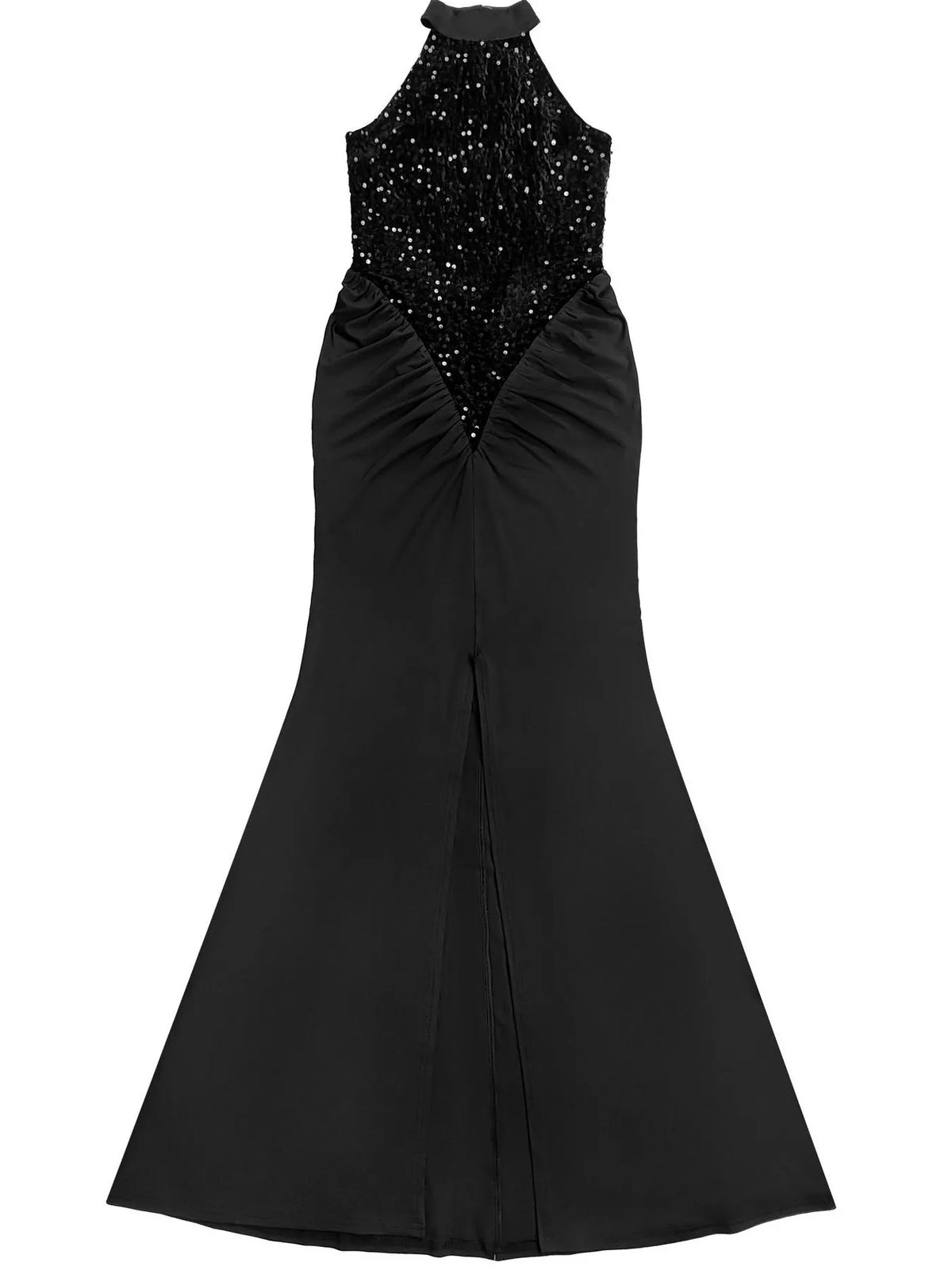 Sequin High Slit Sleeveless Maxi Dress - Black - View 6