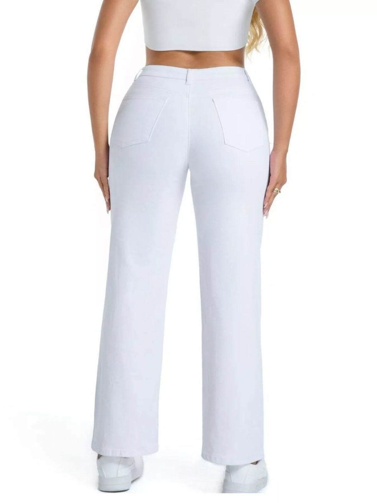 Frayed Edge Straight Leg Jeans - White - View 6