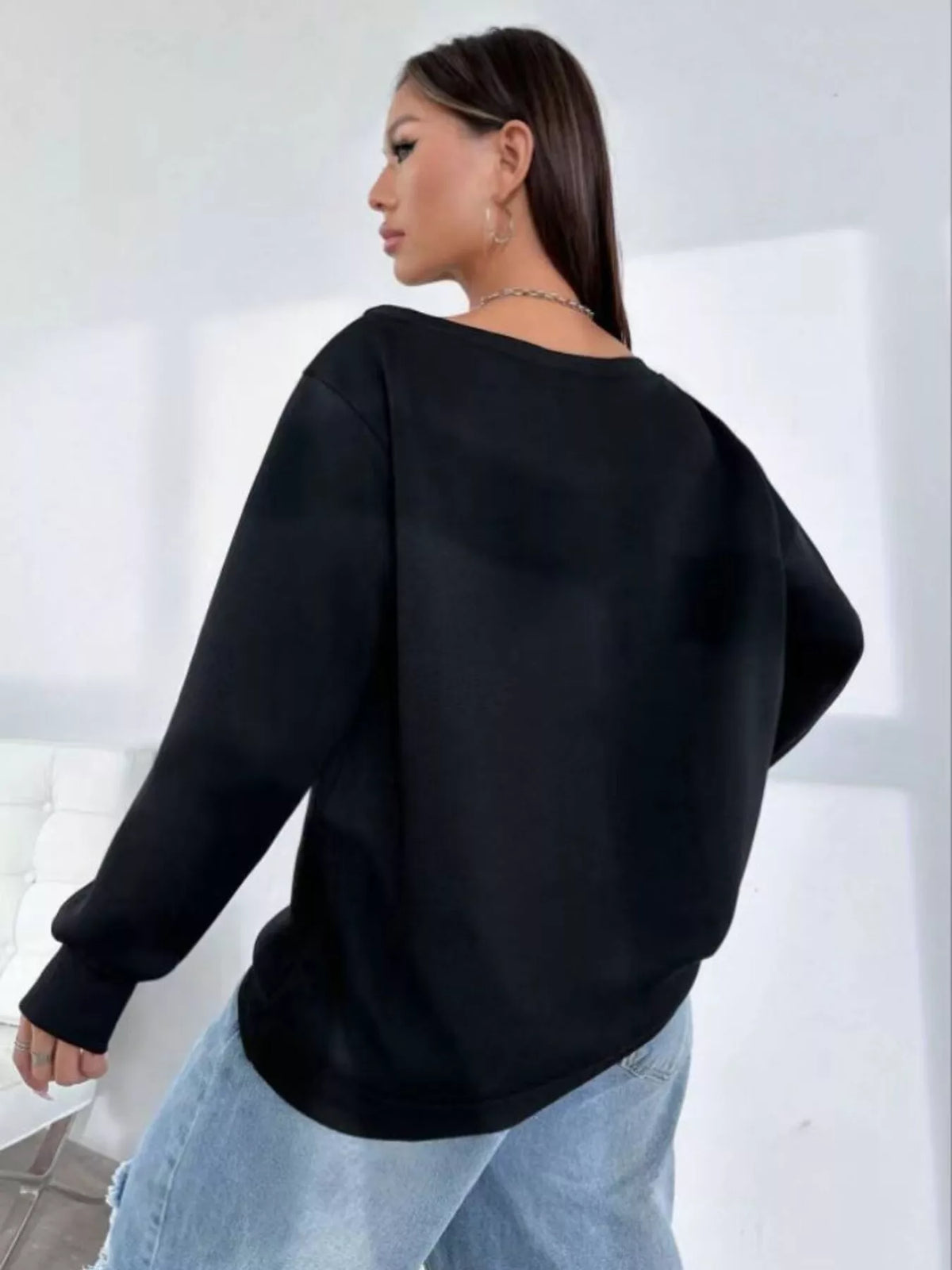 One Shoulder Dropped Shoulder Sweatshirt - White - View 6