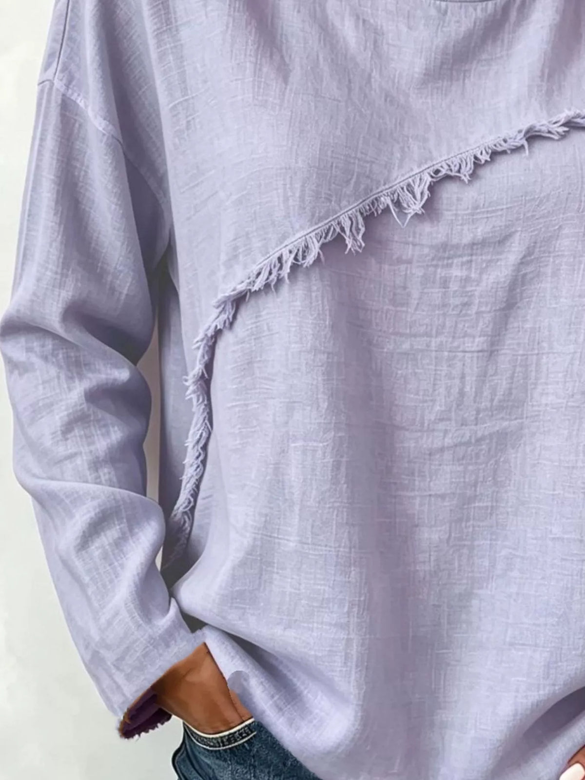 Frayed Hem Dropped Shoulder Blouse - Lavender - View 6