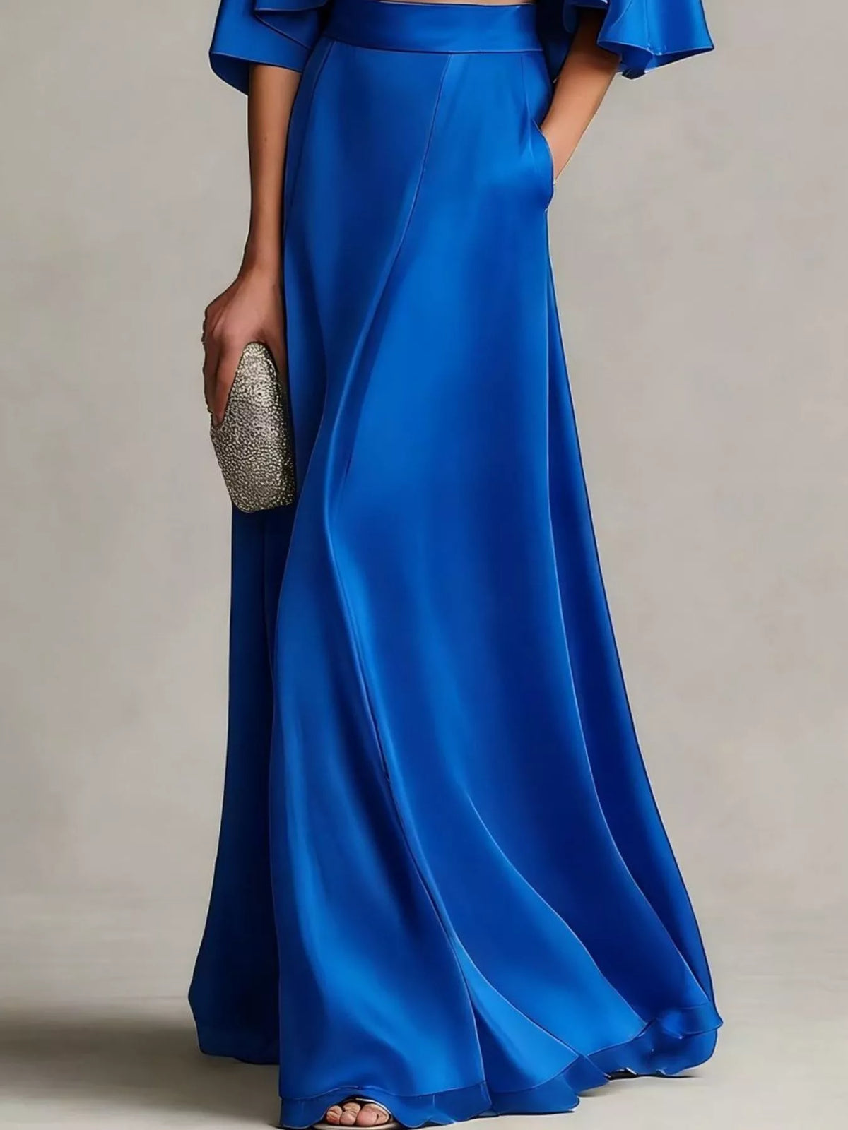 Full Size Satin Crop Top and Maxi Skirt Two-Piece Set Plus Size - Blue - View 3
