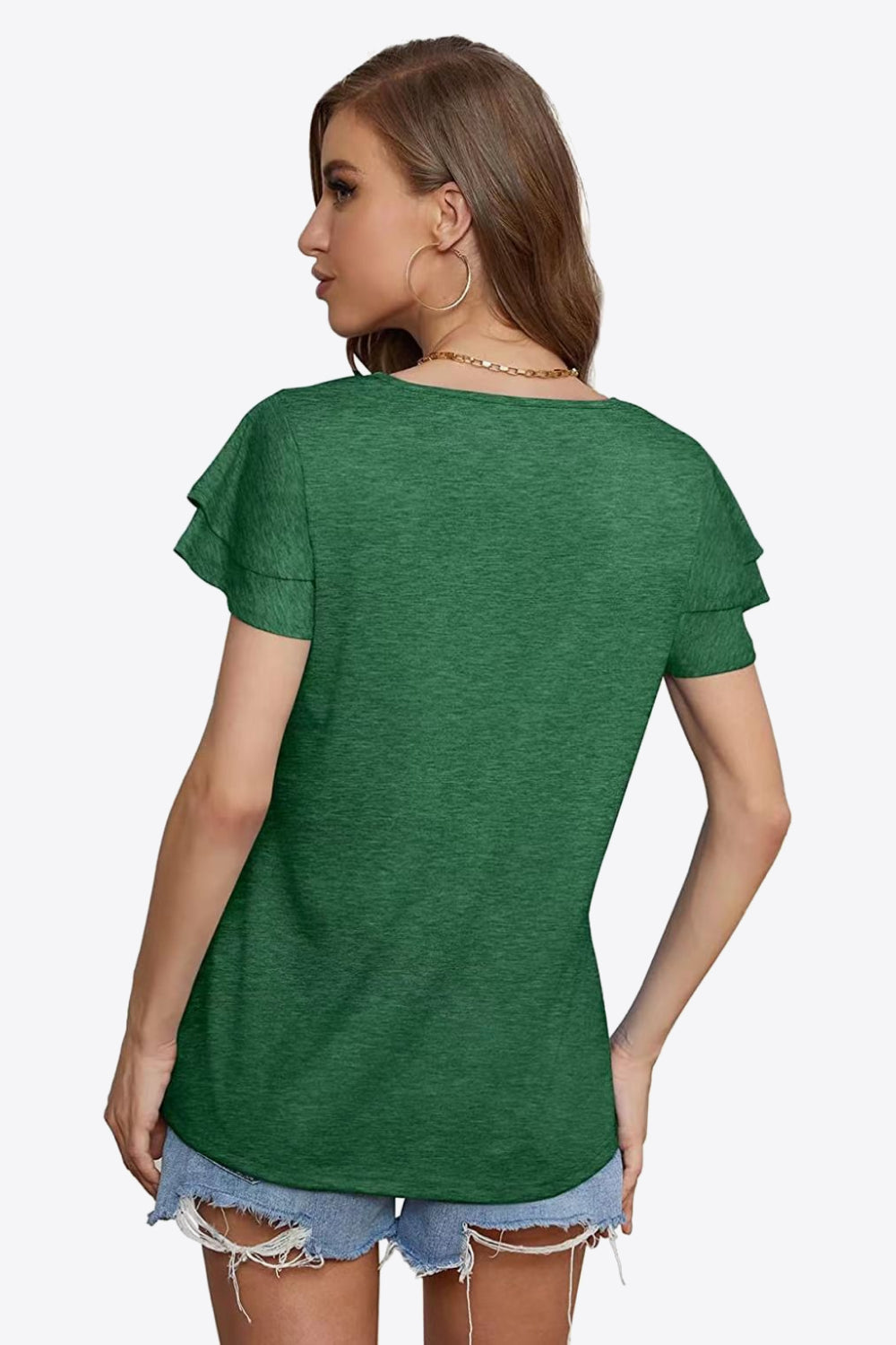 Tie-Neck Layered Flutter Sleeve Blouse - Forest - View 24