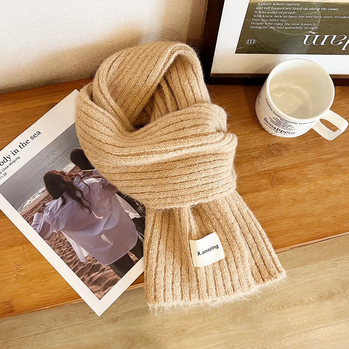 Soft Knit Winter Scarf - Khaki - View 4