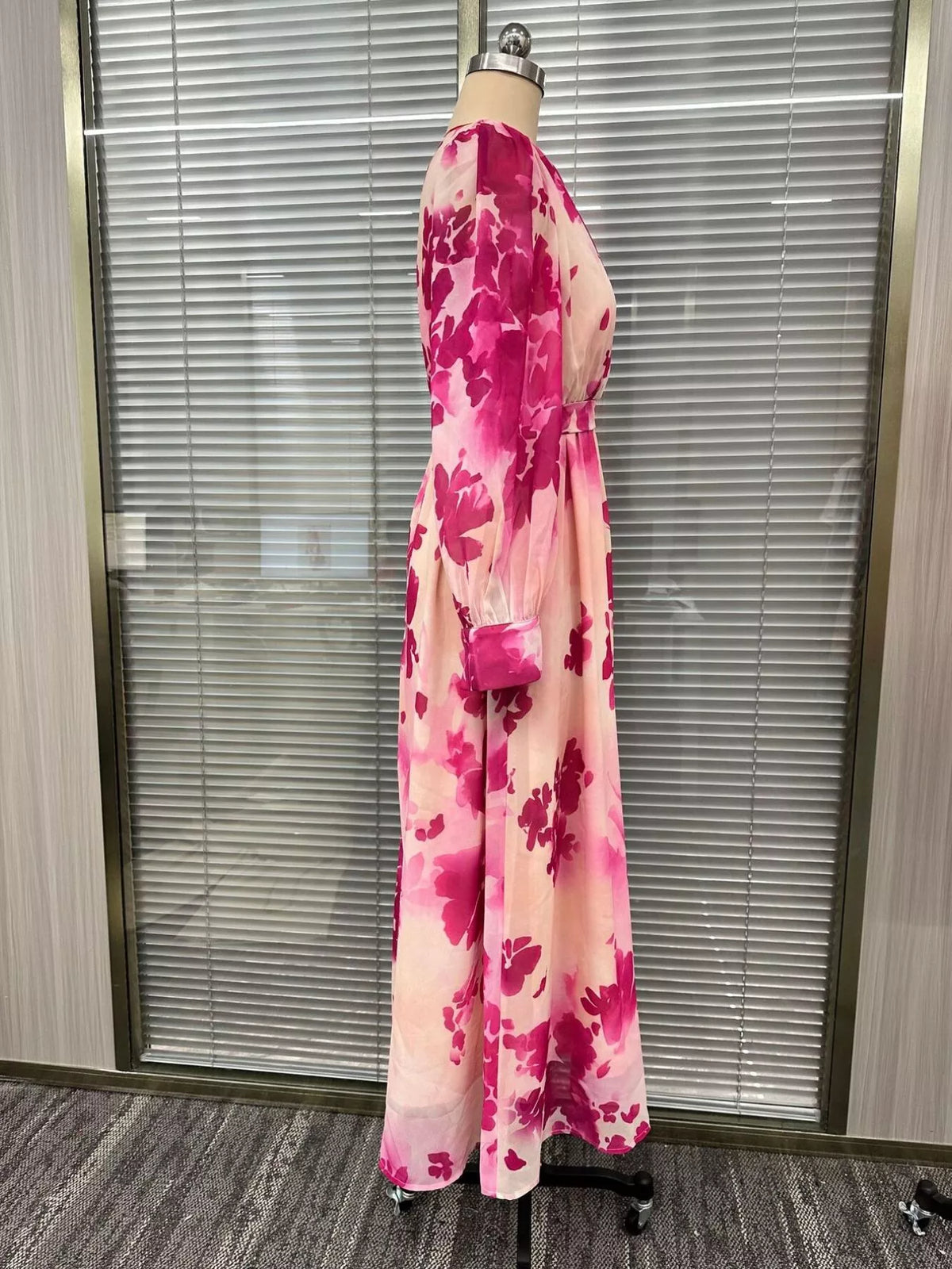 Floral Print Maxi Dress with Waist-Tie Detail - Hot Pink - View 6