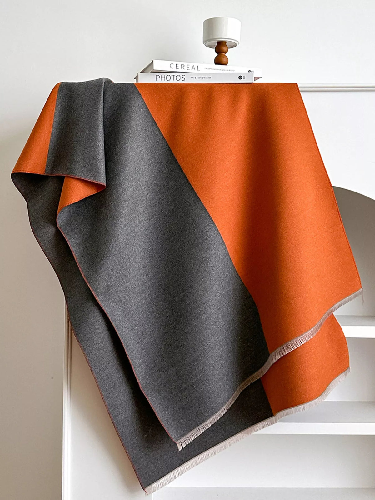 Two-Tone Raw Hem Scarf - Gray - View 13