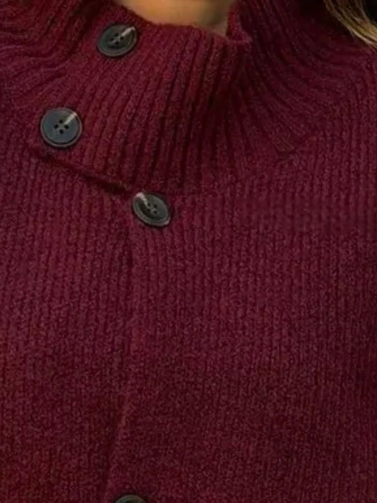 Full Size Button-Up Mock Neck Cardigan Plus Size - Burgundy - View 2