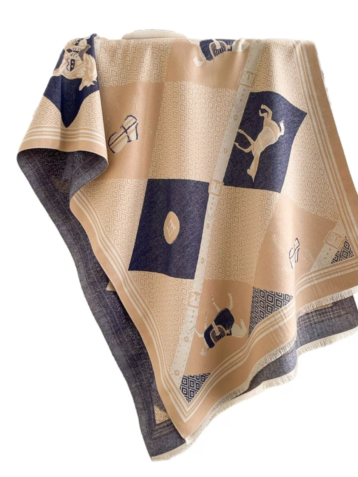 Equestrian Print Reversible Scarf - Blue - View 7