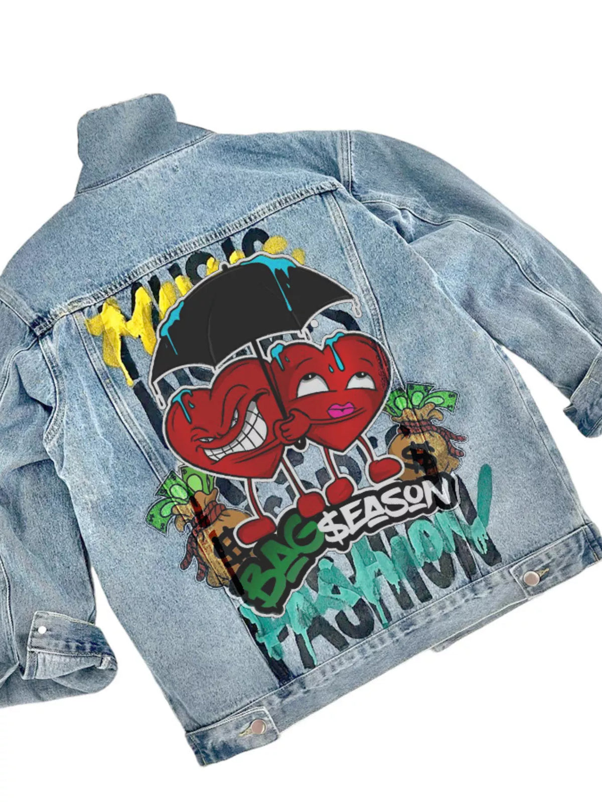 Full Size Heart and Umbrella Graphic Denim Jacket Plus Size - Light Blue - View 5