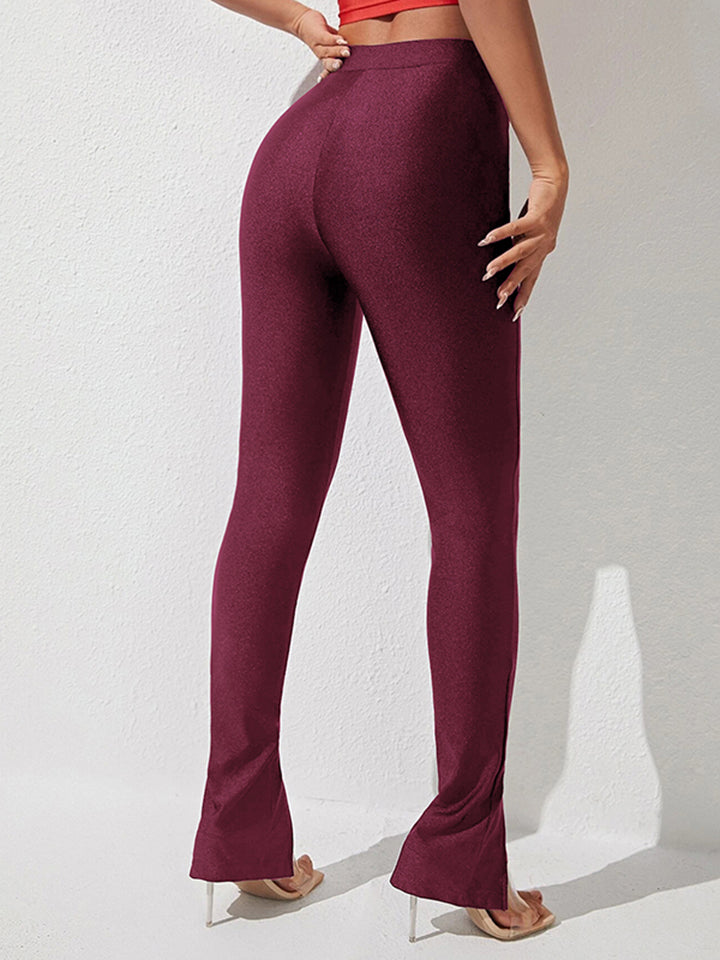 High Waist Slit Skinny Pants - Wine - View 6