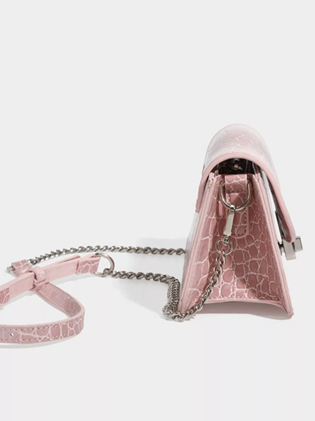 Crocodile Embossed Flap Crossbody Bag - Blush Pink - View 7