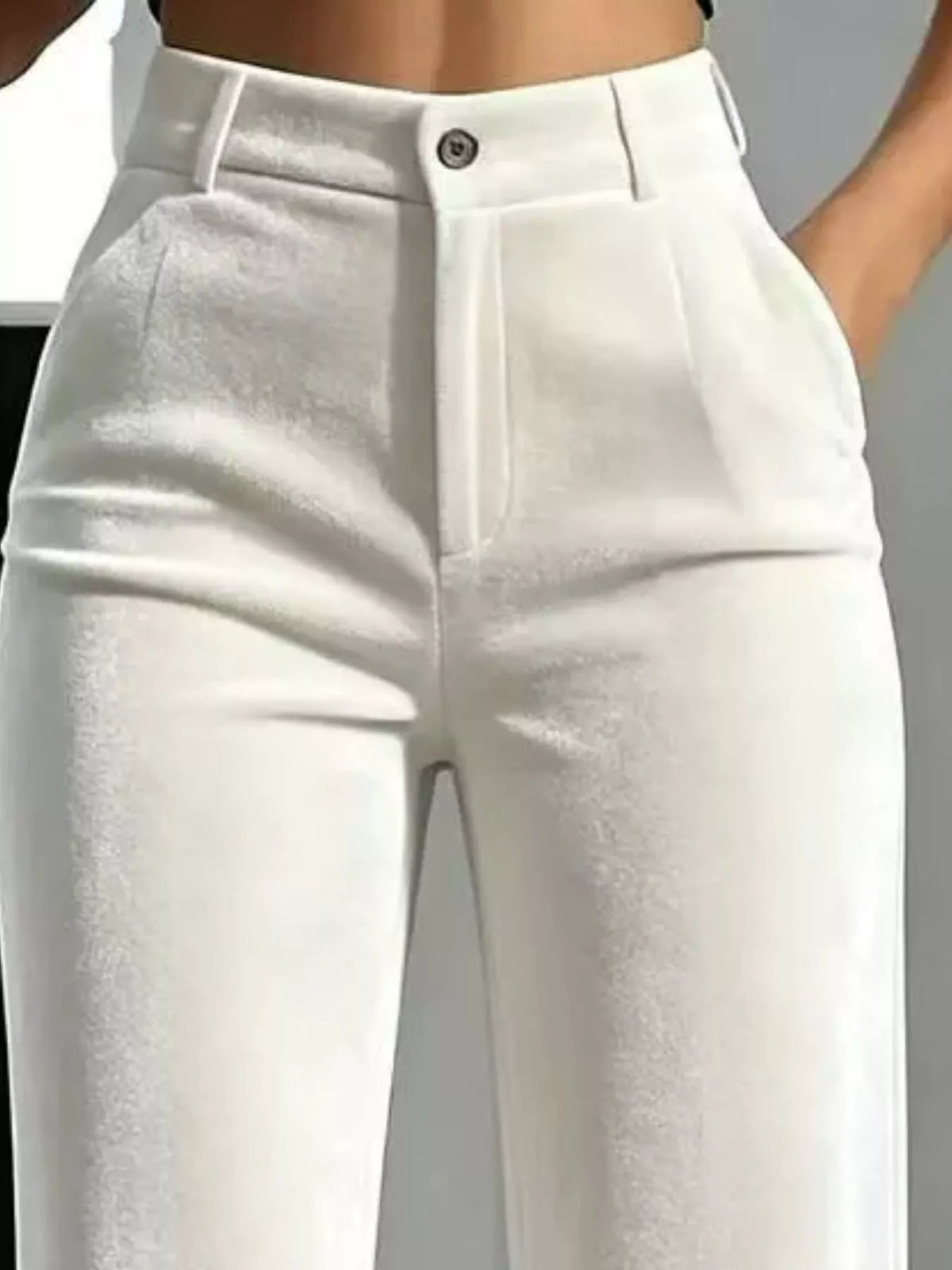 Full Size High-Waisted Velvet Pants Plus Size - White - View 10