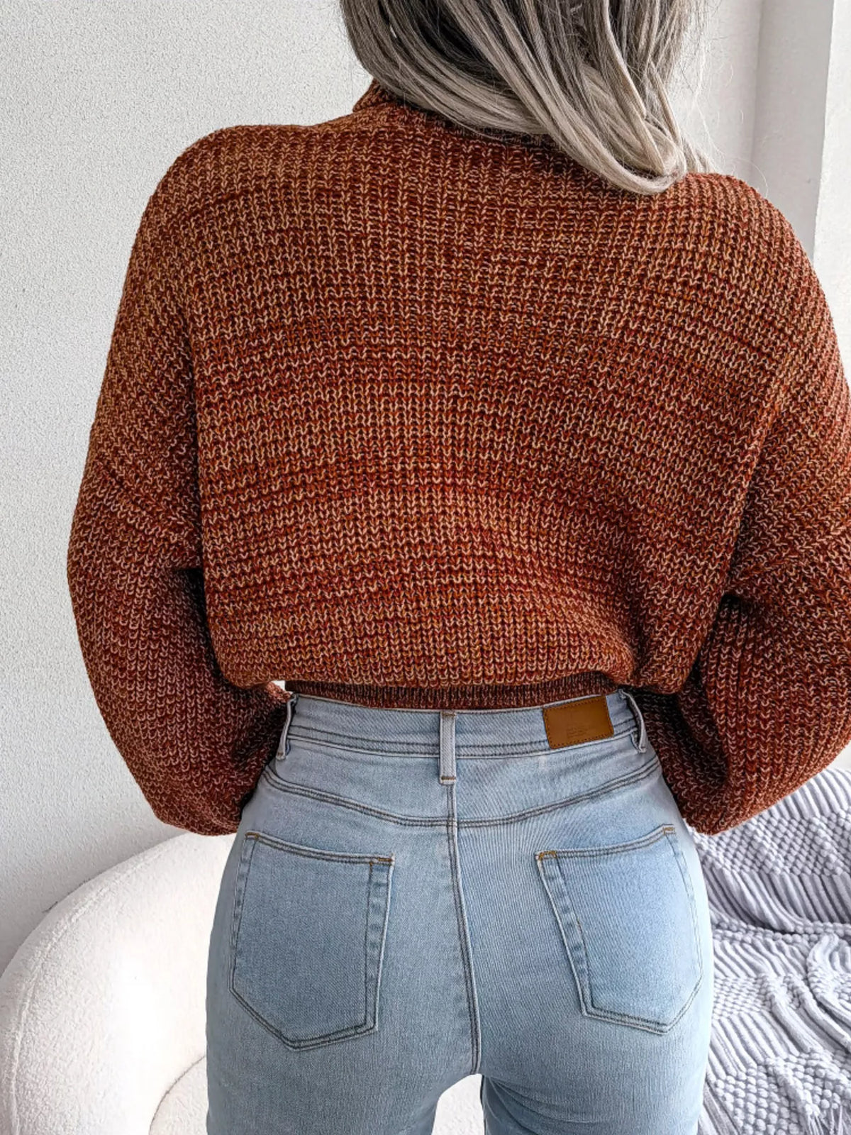 Turtleneck Dropped Shoulder Sweater - Caramel - View 6