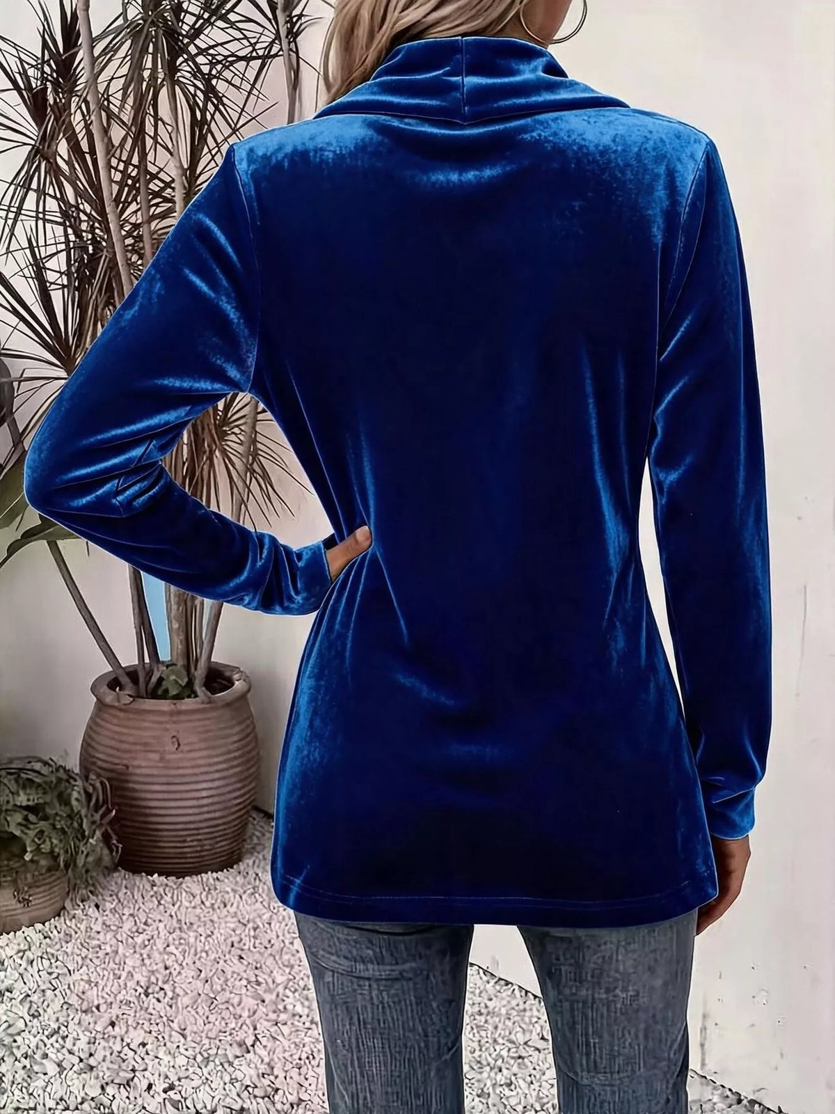 Full Size Velvet Open-Front Cardigan Plus Size - Royal Blue - View 14