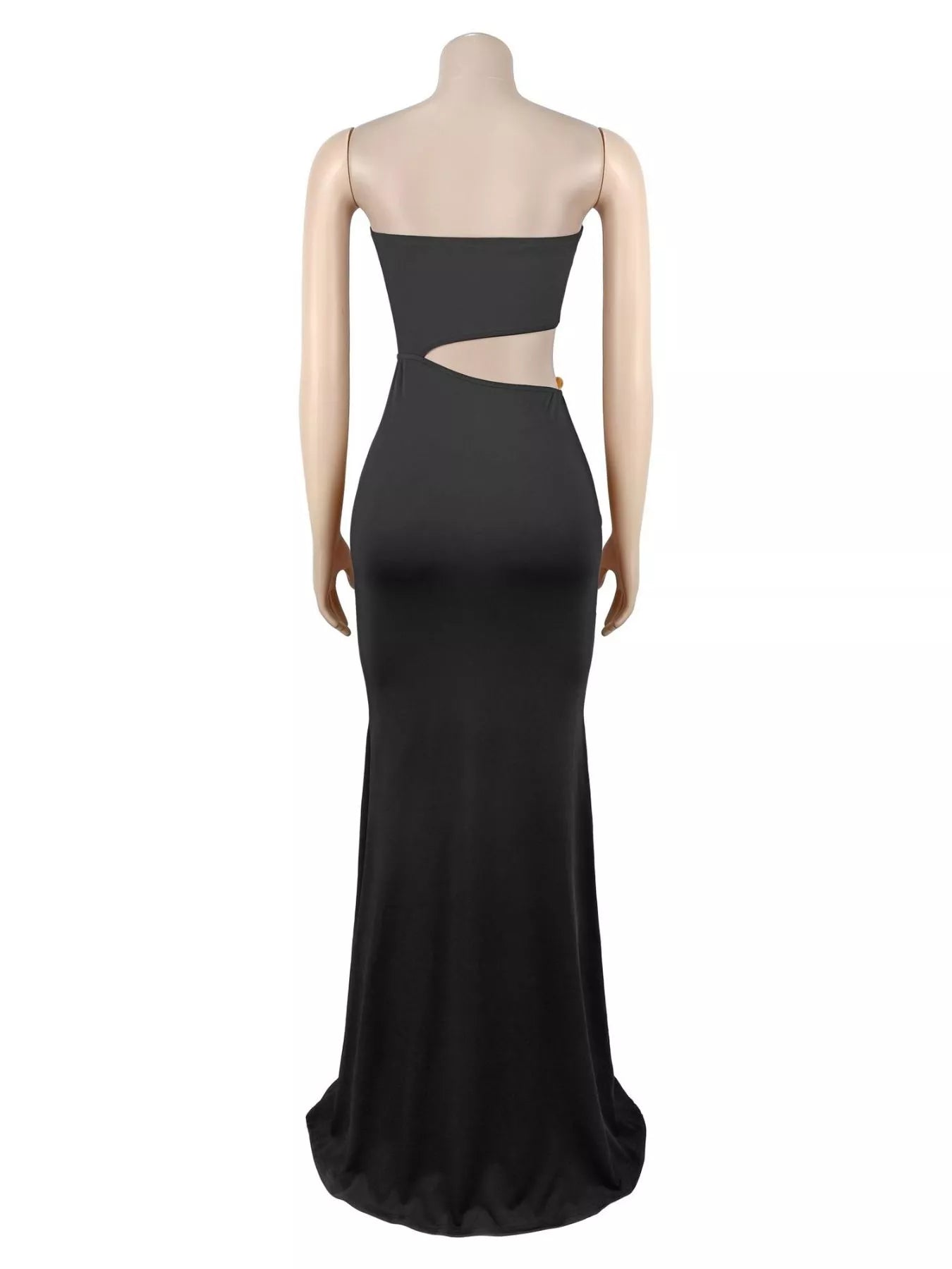 Strapless Cut-out Maxi Dress with Ruched Detail - Black - Rear Mannequin View