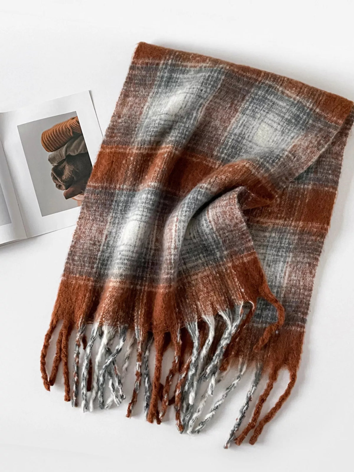 Plaid Fringe Scarf - Sherbet - View 7