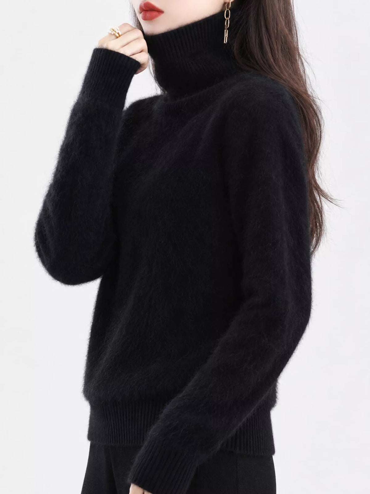 Full Size Turtleneck Long Sleeve Sweater Plus Size - Black - View 115