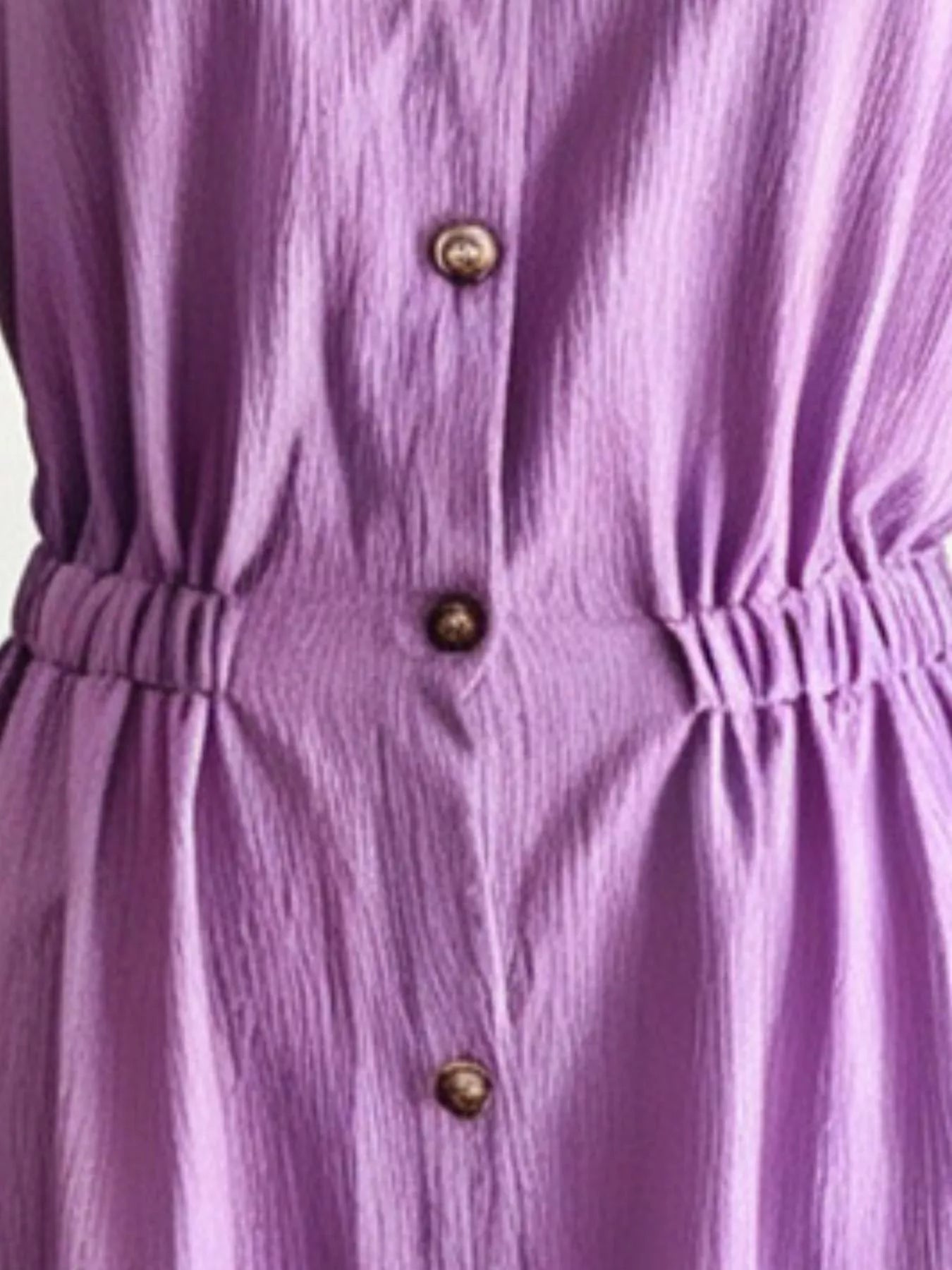 Full Size Textured Button Down Long Sleeve Maxi Dress Plus Size - Purple - Waist Detail View