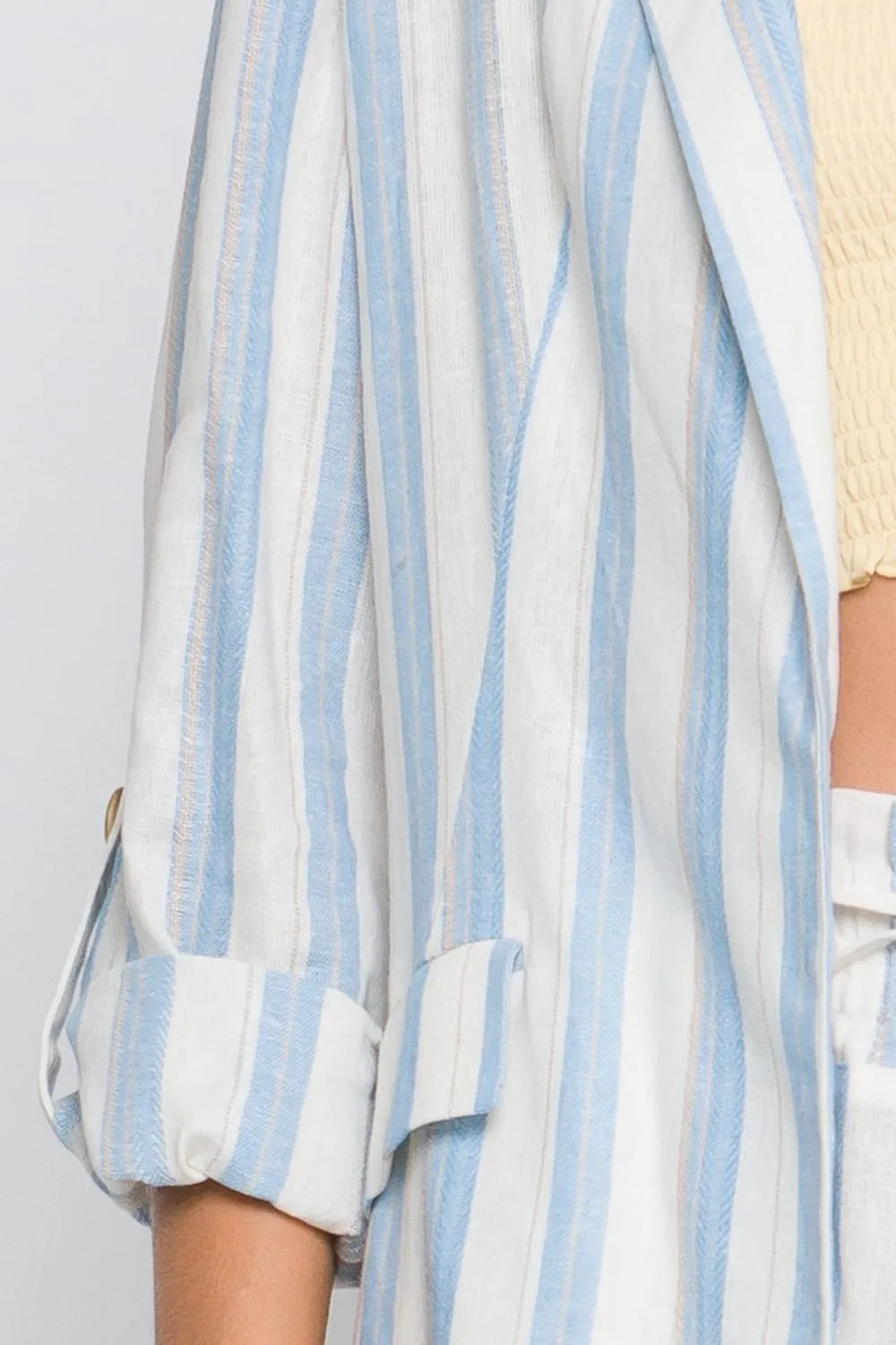 Love Tree Linen Woven Striped Blazer - Blue - View 4