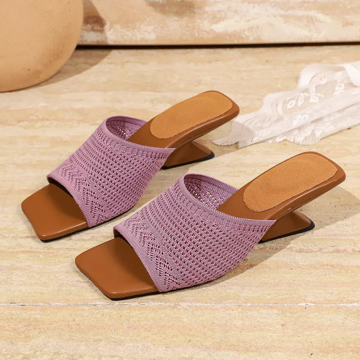 Open Toe Block Heels Sandals - Purple - View 8