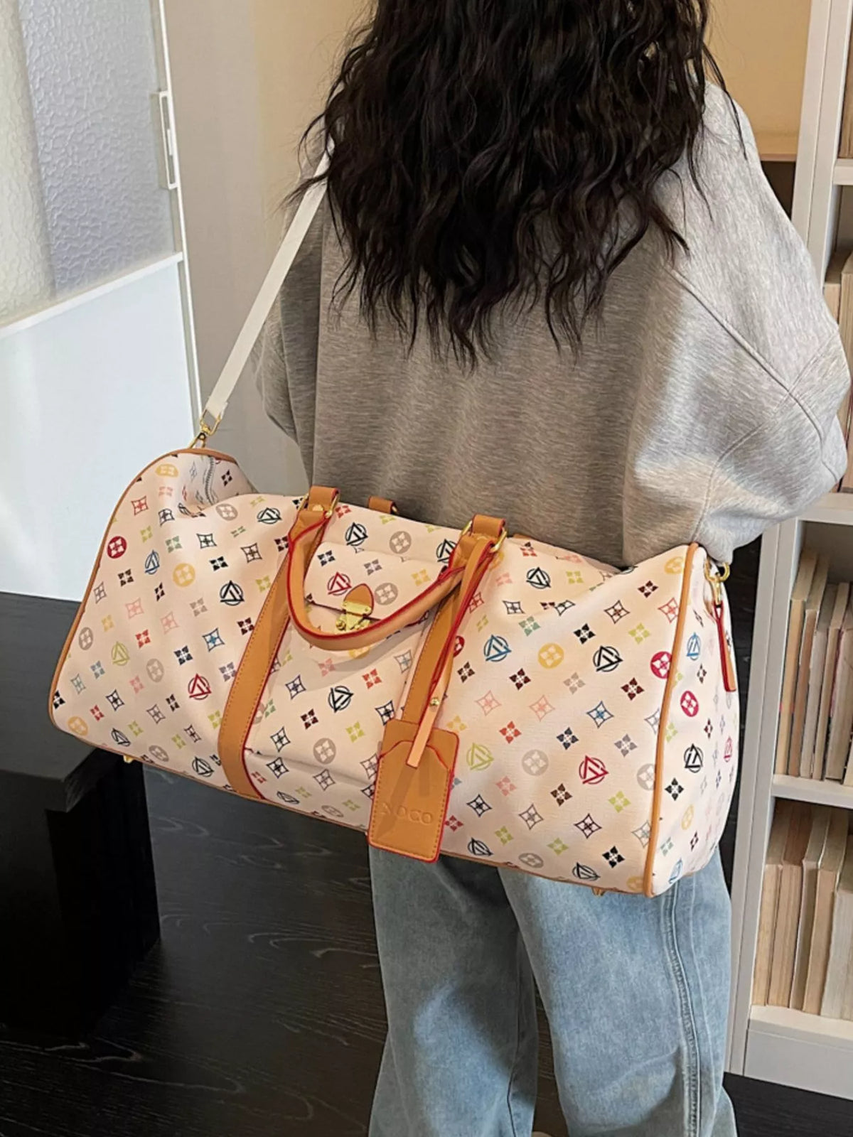 Printed Leather Travel Bag - Cream - View 5