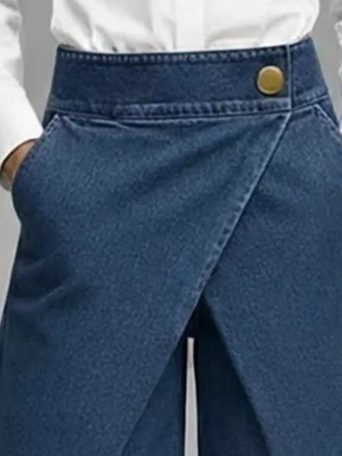 Full Size High-Waisted Wrap-Front Denim Look Shorts Plus Size - Navy - View 3