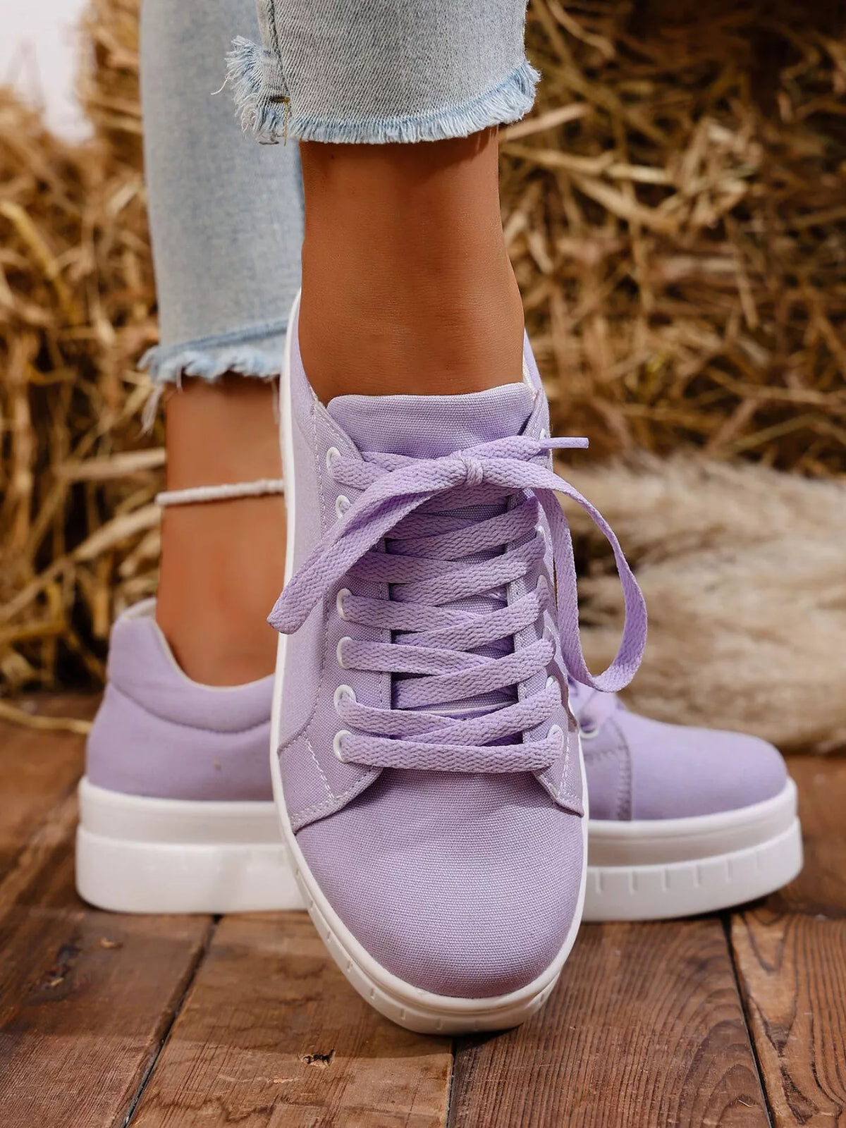 Lace Up Platform Sneakers - Purple - View 8