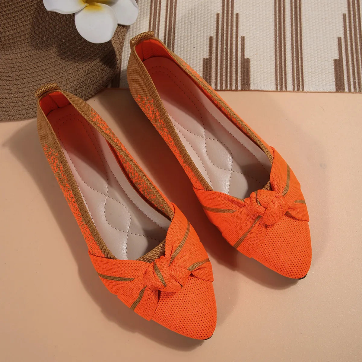 Contrast Point Toe Flats Slip-Ons - Orange - View 9