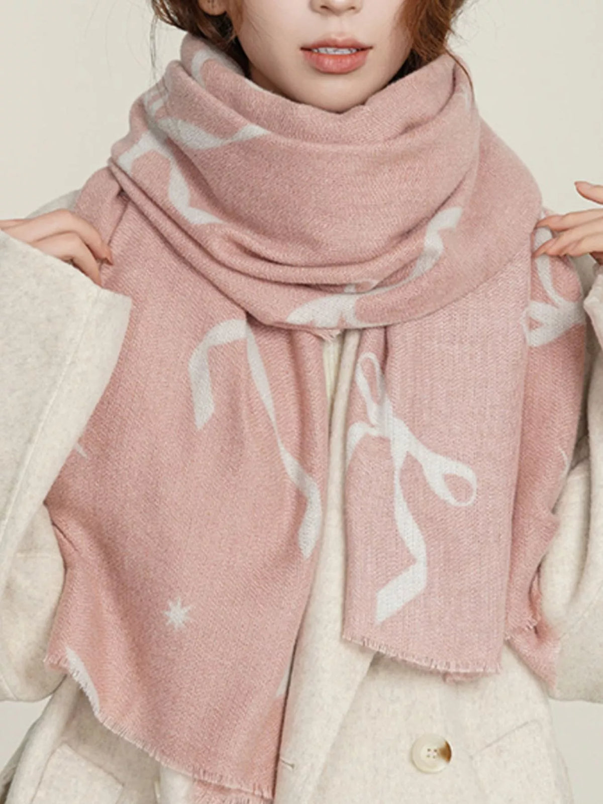 Bow Print Lightweight Scarf - Leather Powder - View 8