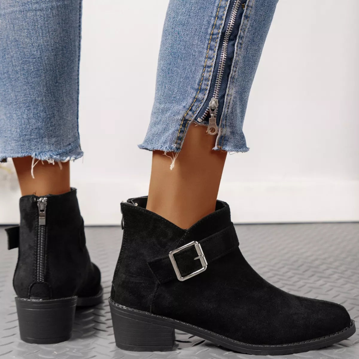 Point Toe Block Heels Boots - Black - View 9