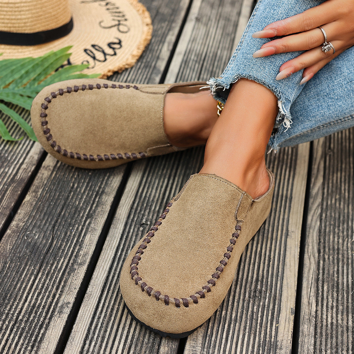 Round Toe Slip-Ons - Beige - View 10