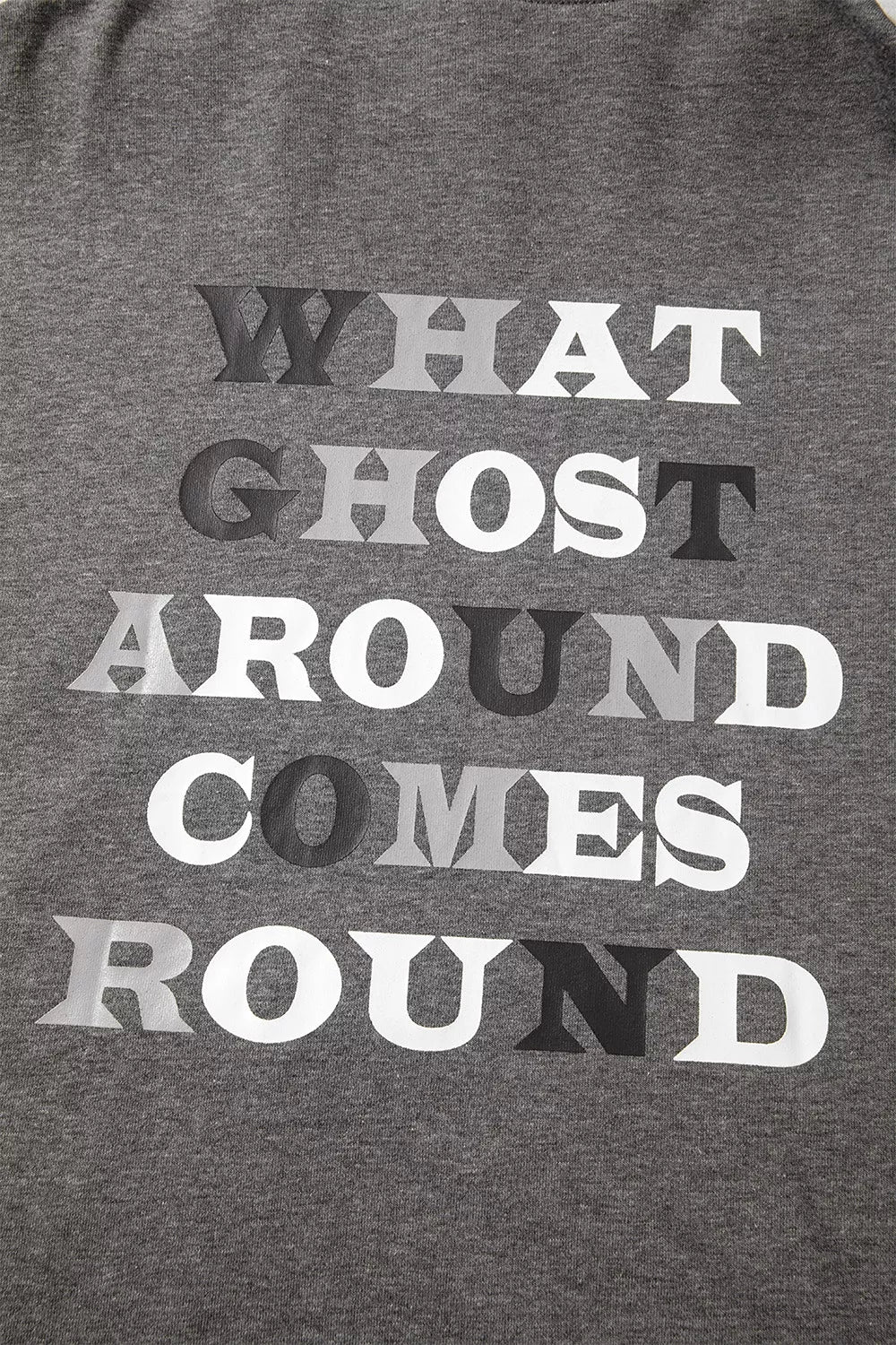 Halloween Ghost Print Mineral Wash Oversize Hoodie - Dark Gray - View 9