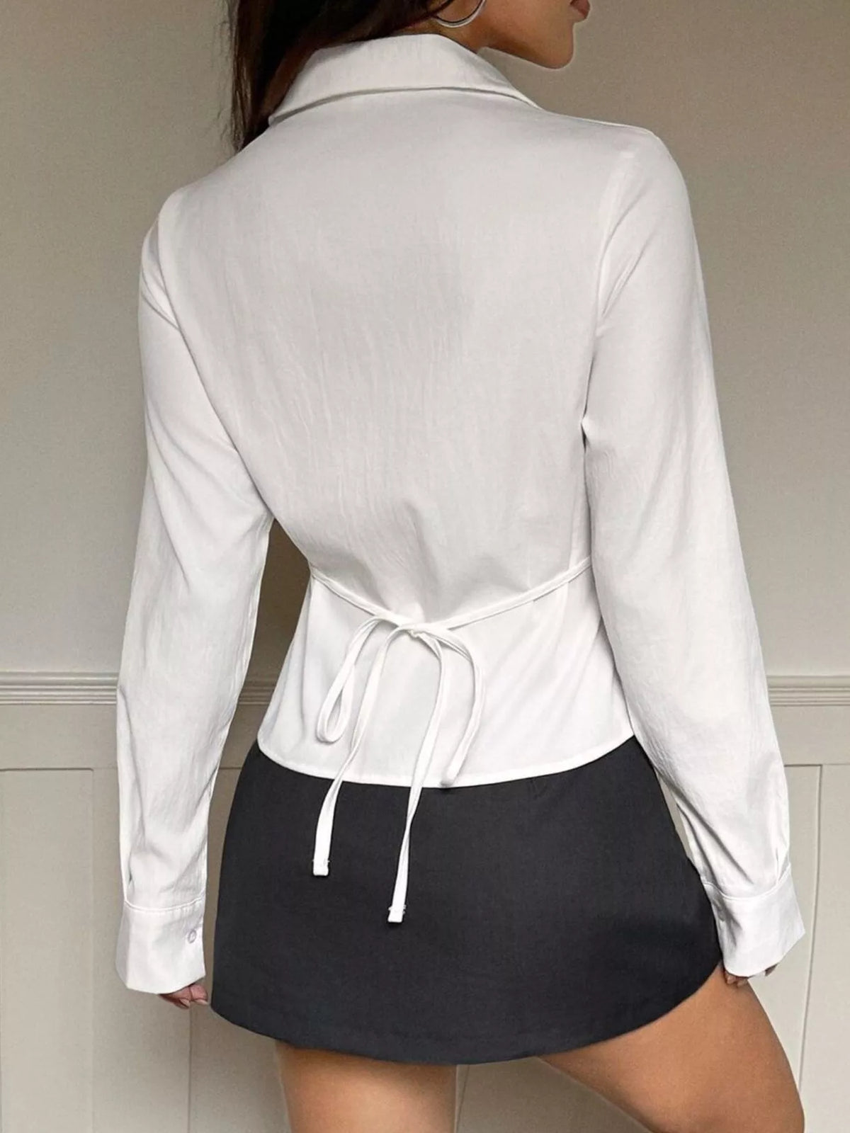 Button-Down Long Sleeve Fitted Shirt - White - View 5