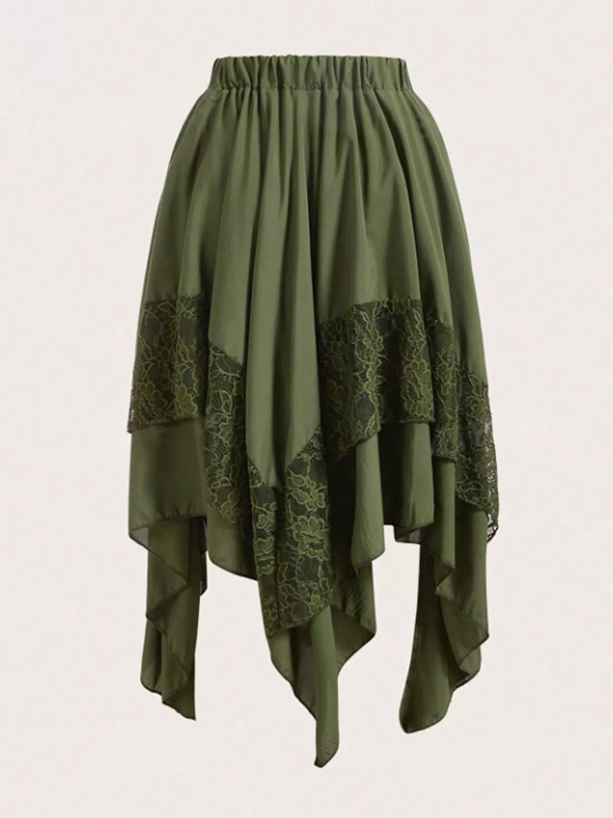 Full Size Asymmetrical Hem Lace Detail Skirt Plus Size - Army Green - View 8
