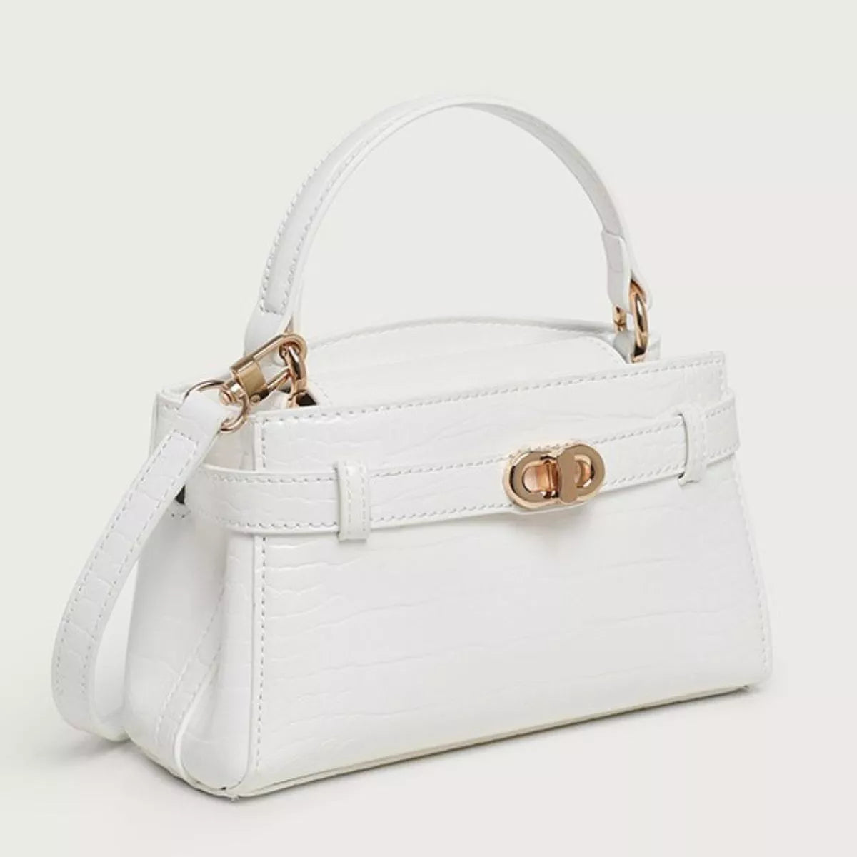 Crocodile-Embossed Crossbody Bag - Milky White - View 6