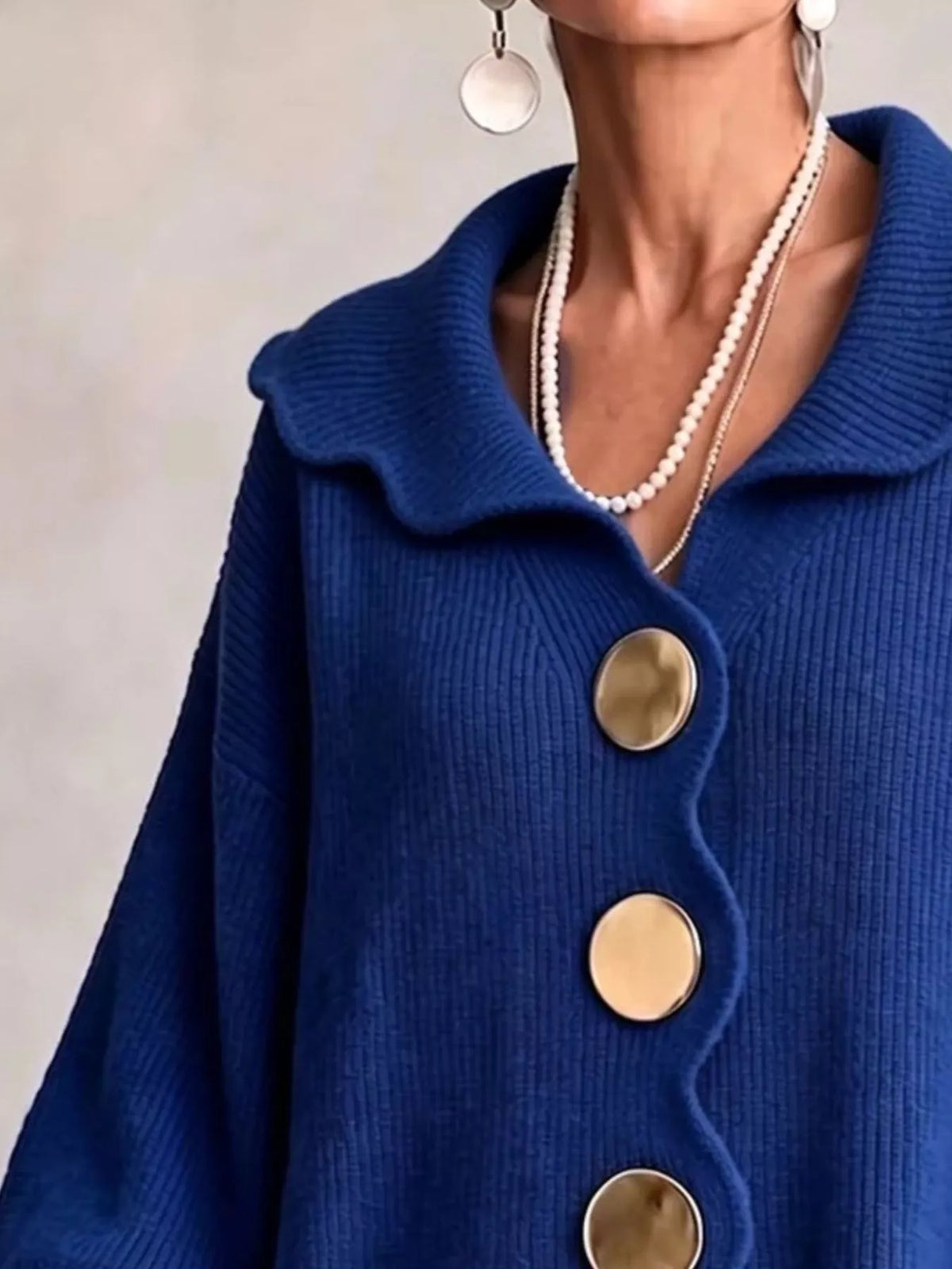 Full Size Scalloped-Edge Button-Down Cardigan Plus Size - Navy - View 1