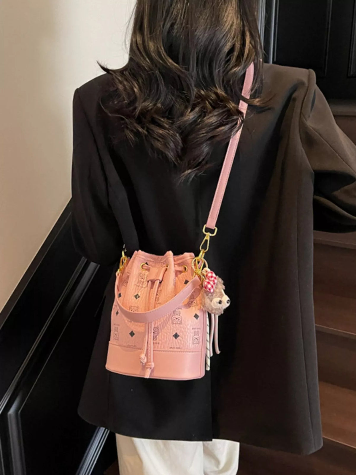 Drawstring Bucket Crossbody Bag - Blush Pink - View 7