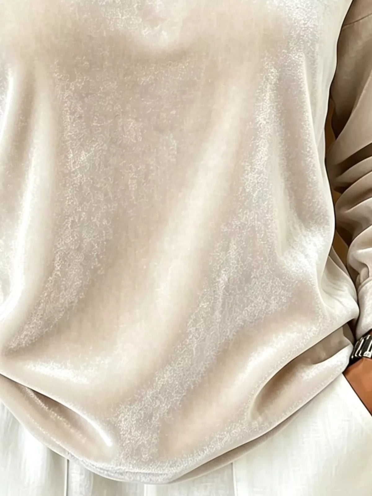 Full Size Velvet Asymmetrical Neck Sweatshirt with Buckle Detail Plus Size - Apricot - View 3