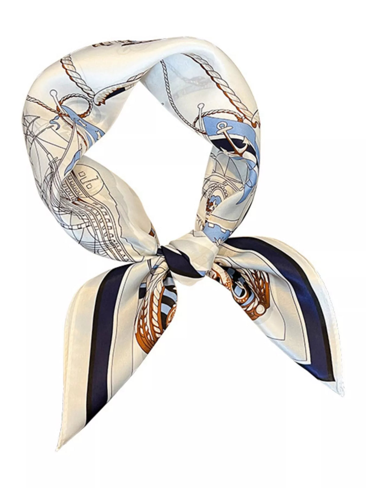 Nautical Print Silk Square Scarf - Ivory - View 7