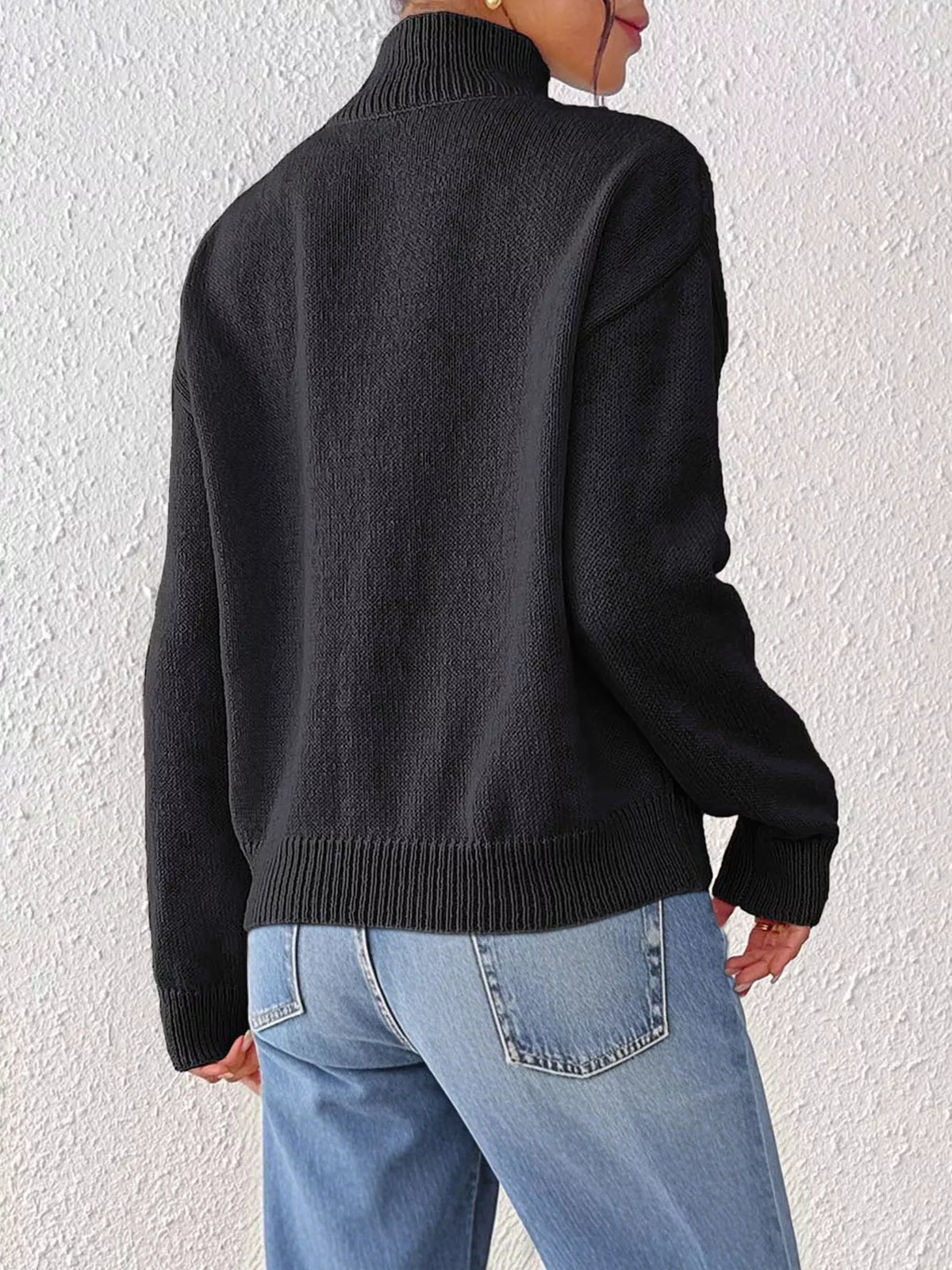 Center Seam Detail Turtleneck Sweater - Black - View 4