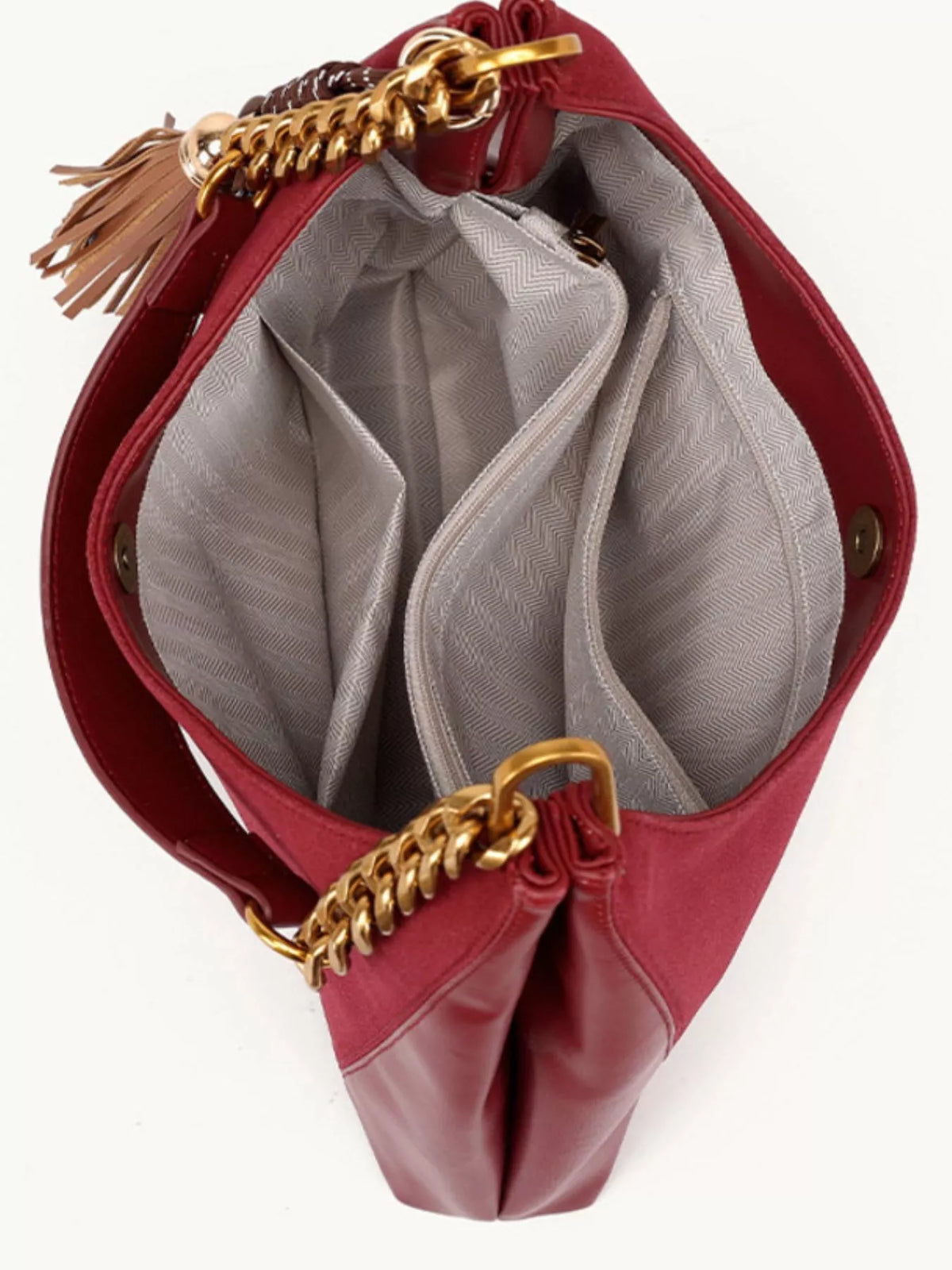 Chain Strap Tassel Charm Shoulder Bag - Wine Red - View 10