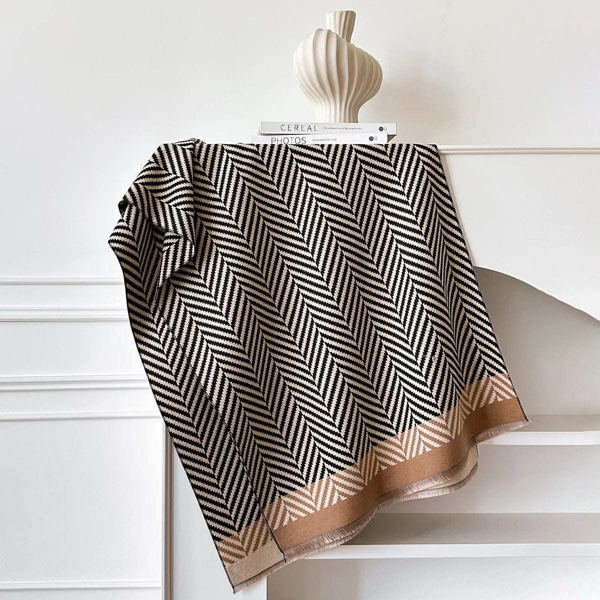 Raw Hem Soft Scarf - Black - View 6