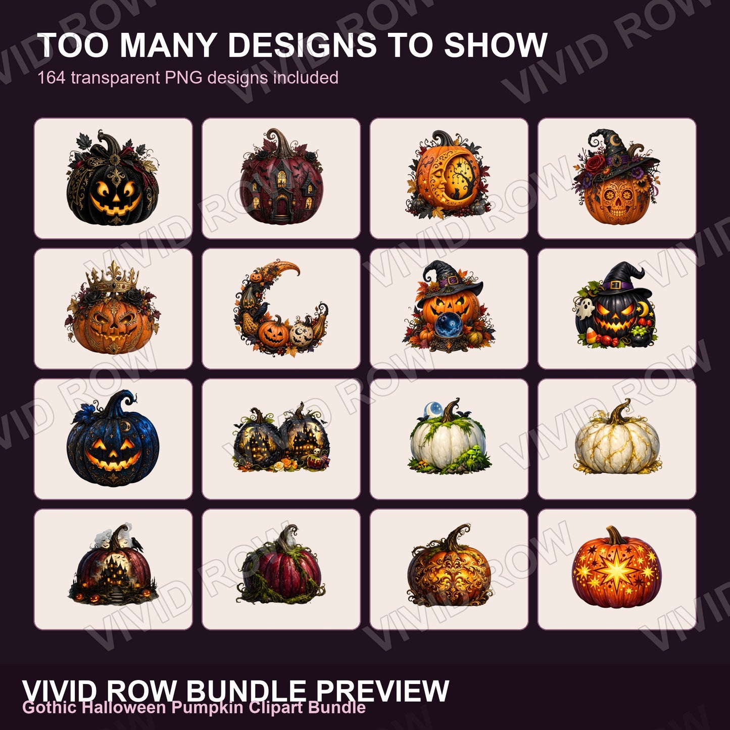 Gothic Halloween Pumpkin Clipart Bundle